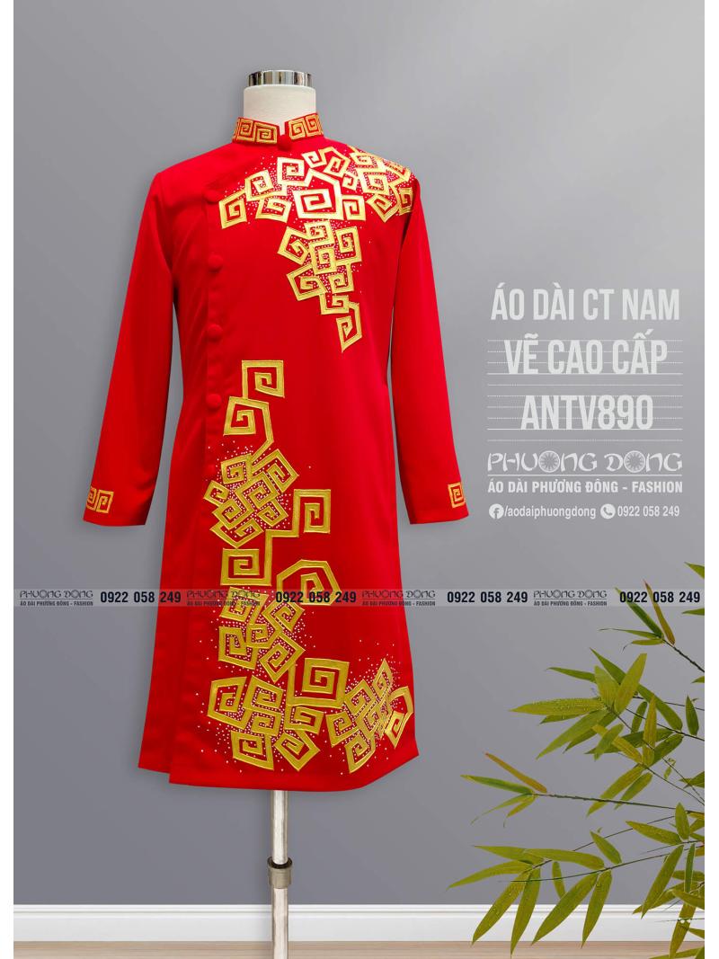 Áo Dài Cách Tân Nam Vẽ Màu Acrylic ANTV890